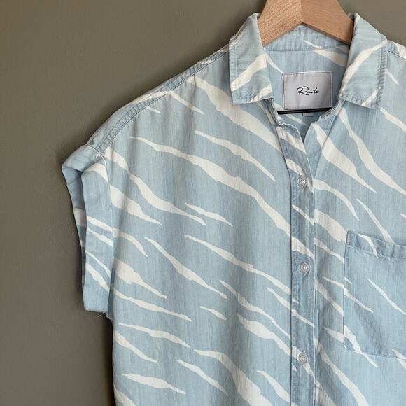 RAILS Lex Shirt in Light Vintage Zebras Size XS Blue White Stripe Tencel Raw Hem - Picture 8 of 16